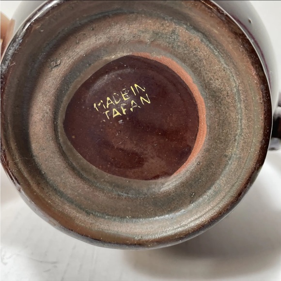 Vintage Brown Betty Redware Teapot Enamel Hand Painted Made In Japan. - Picture 9 of 11